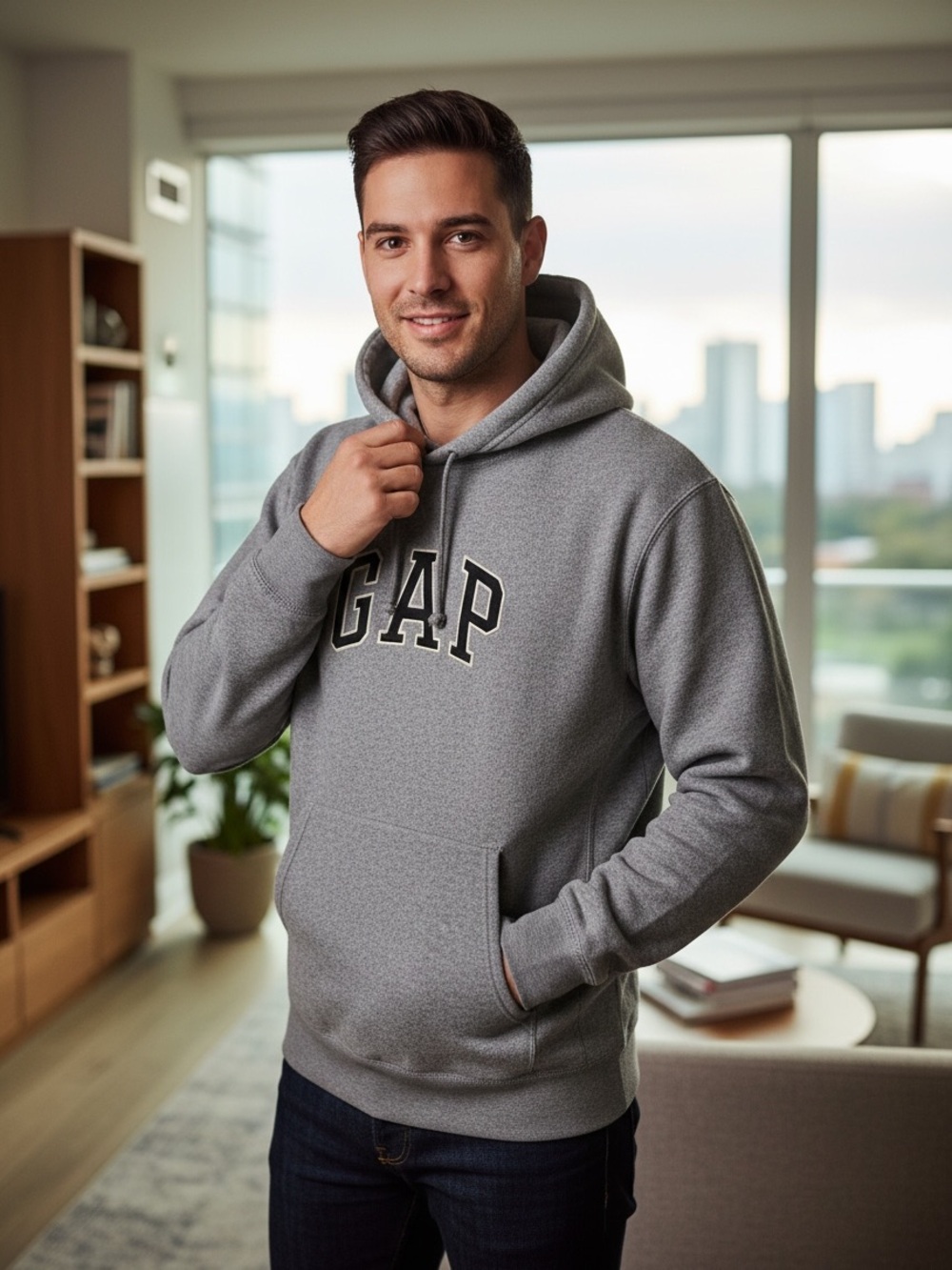 GAP Men's Light Gray Hooded Sweatshirt with Logo size M - SKU 163